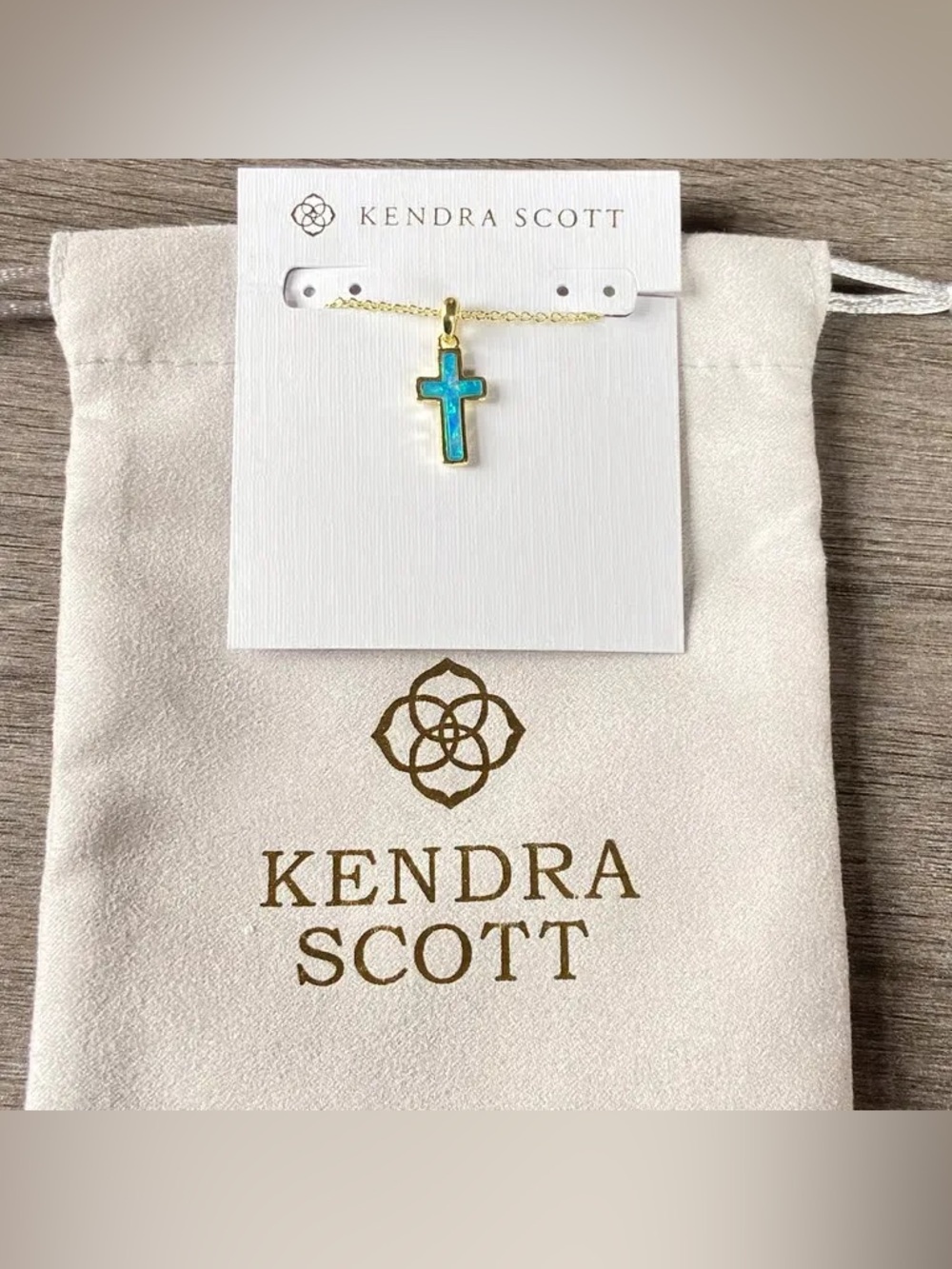 Kendra Scott Gold Cross Necklace with Turquoise Blue Inlay